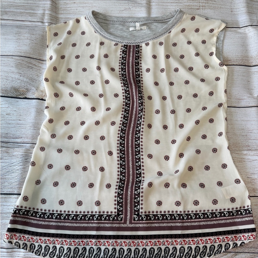 Elegant Cream and Brown Patterned Women's Top